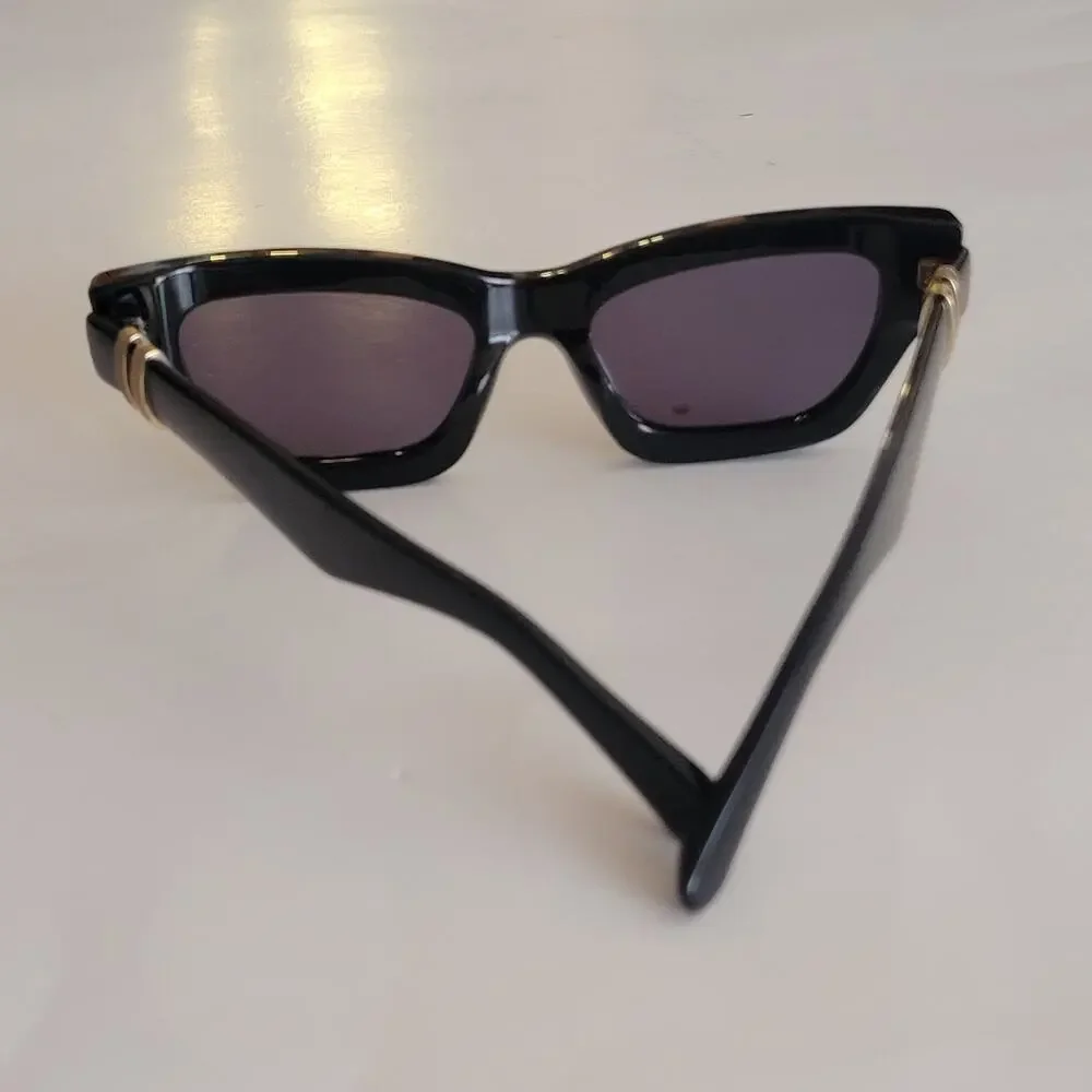 DEZI Stacked 55mm Cat Eye Sunglasses in black with dark smoke lenses